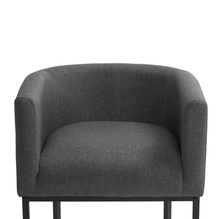Counter Height Bar Stool - Low Back with Black Metal Frame - Dark Gray Linen Fabric Stool (Set of 3)