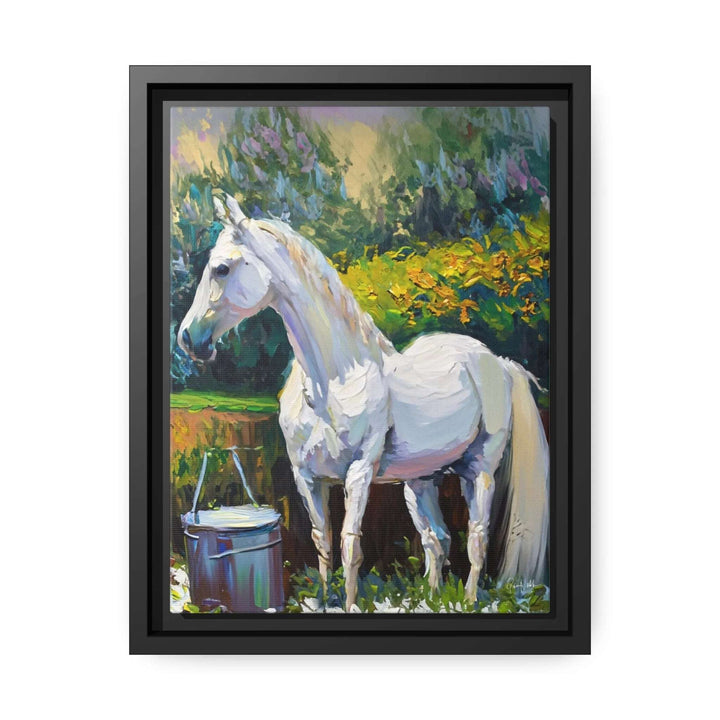 Transform your space with the stunning WHITE HORSE in the GARDEN Canvas Wall Art by Queennoble! 🌿🐴✨