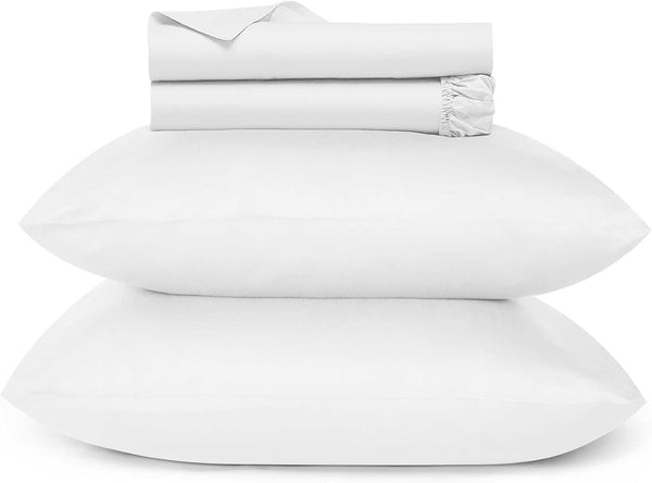 700 Thread Count Egyptian Cotton Sheets Twin Size, 4Pc Sheet Set Soft Luxury Bed Sheets for Twin Size Bed, Sateen Weave Hotel Sheets, 16'' Elasticized Deep Pocket - White