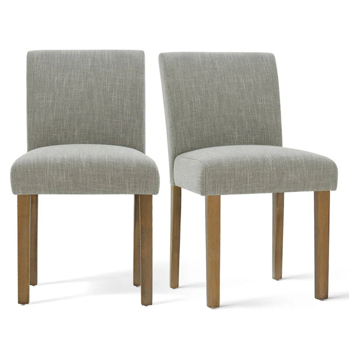 Modern Linen Upholstered Dining Chairs (Set of 2) – High-Back Parsons Style in Natural Wood Finish