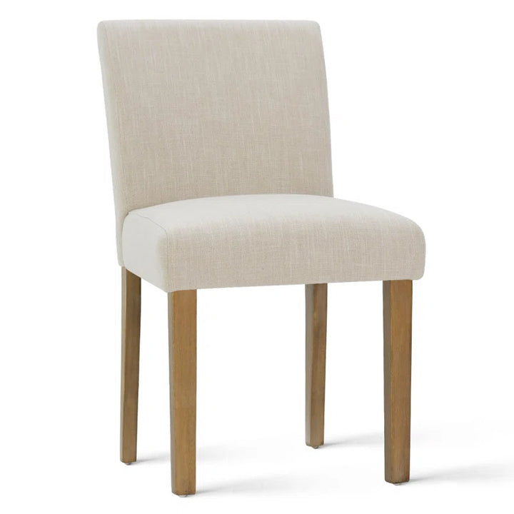 Modern Linen Upholstered Dining Chairs (Set of 2) – High-Back Parsons Style in Natural Wood Finish