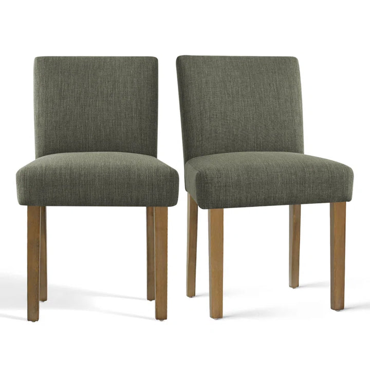 Modern Linen Upholstered Dining Chairs (Set of 2) – High-Back Parsons Style in Natural Wood Finish