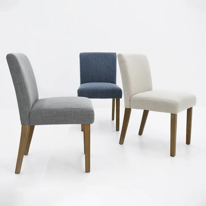 Modern Linen Upholstered Dining Chairs (Set of 2) – High-Back Parsons Style in Natural Wood Finish