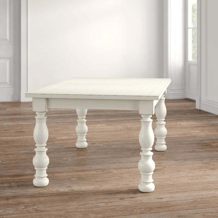 Extendable French Country Dining Table – Distressed Cream Finish, Seats 6–8