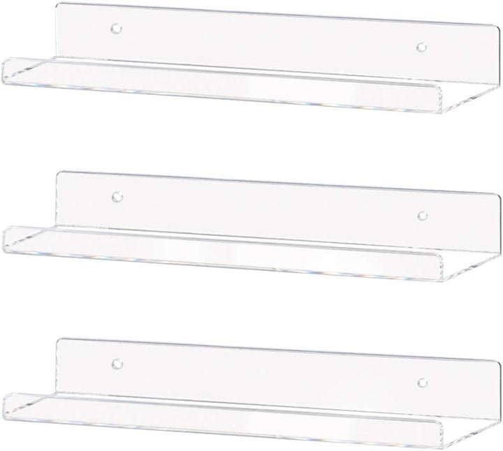 Clear Acrylic Shelf 15" Invisible Floating Wall Ledge Bookshelf, Kids Book Display Shelves Wall Mounted (15 Inch 3Pack)