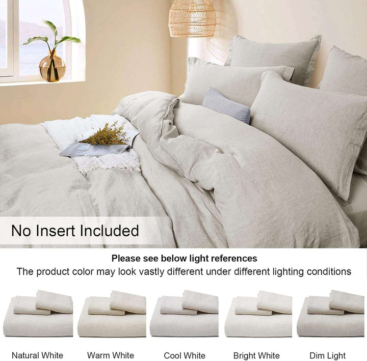 100% French Flax Linen Duvet Cover Set King, 3Pcs Garment Washed Soft, Breathable Durable Cooling Duvet Cover for Hot Sleepers, 1 Duvet Cover and 2 Pillowshams, 106"X 92", Linen