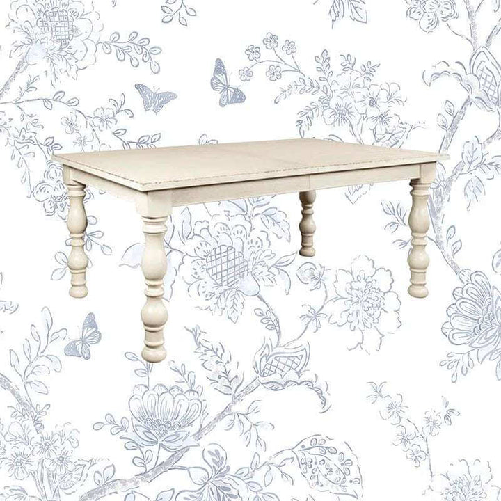 Extendable French Country Dining Table – Distressed Cream Finish, Seats 6–8