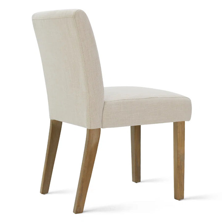 Modern Linen Upholstered Dining Chairs (Set of 2) – High-Back Parsons Style in Natural Wood Finish