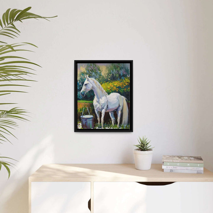 Transform your space with the stunning WHITE HORSE in the GARDEN Canvas Wall Art by Queennoble! 🌿🐴✨