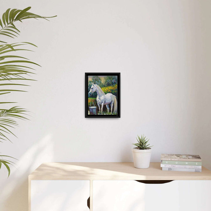Transform your space with the stunning WHITE HORSE in the GARDEN Canvas Wall Art by Queennoble! 🌿🐴✨