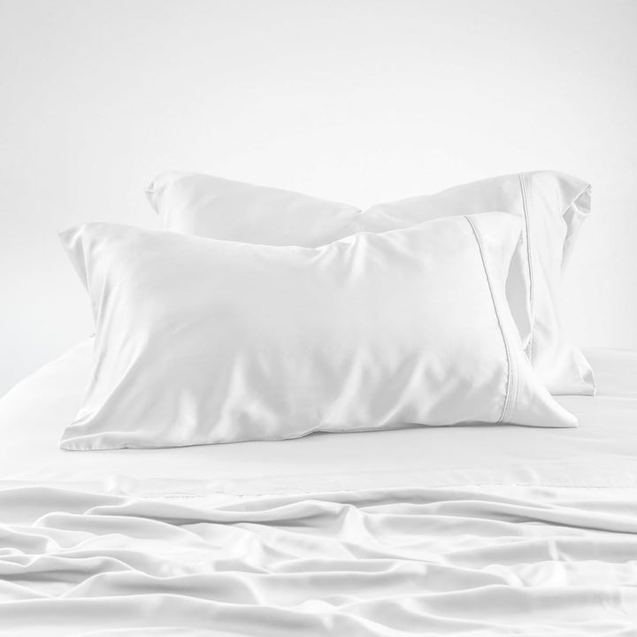Eucalyptus Cooling Sheets Set – 100% Organic Tencel Lyocell – Queen Size – Hypoallergenic, Moisture-Wicking – Deep Pockets, Soft, Durable 60" X 80" [White Snow]