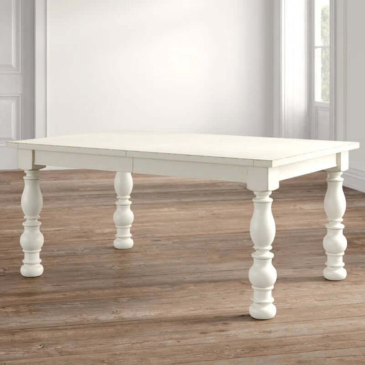 Extendable French Country Dining Table – Distressed Cream Finish, Seats 6–8