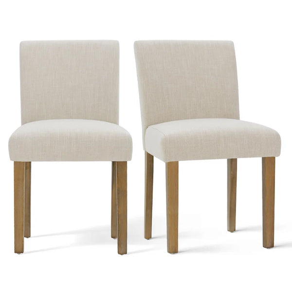 Modern Linen Upholstered Dining Chairs (Set of 2) – High-Back Parsons Style in Natural Wood Finish