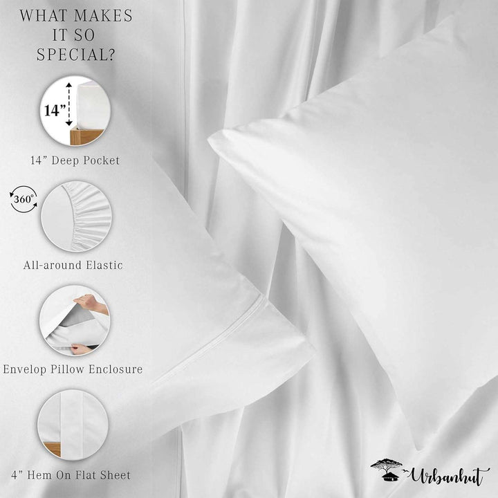 700 Thread Count Egyptian Cotton Sheets Twin Size, 4Pc Sheet Set Soft Luxury Bed Sheets for Twin Size Bed, Sateen Weave Hotel Sheets, 16'' Elasticized Deep Pocket - White