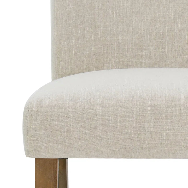 Modern Linen Upholstered Dining Chairs (Set of 2) – High-Back Parsons Style in Natural Wood Finish