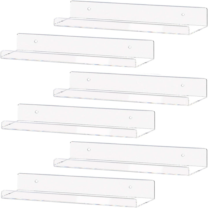 Clear Acrylic Shelf 15" Invisible Floating Wall Ledge Bookshelf, Kids Book Display Shelves Wall Mounted (15 Inch 3Pack)