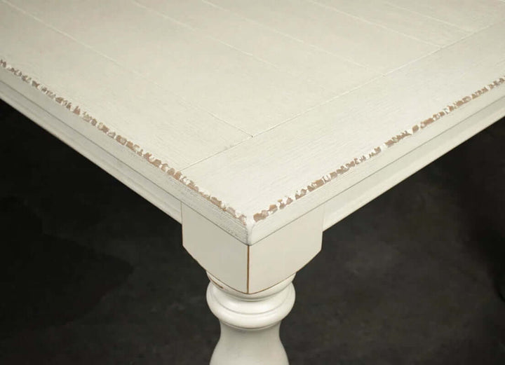 Extendable French Country Dining Table – Distressed Cream Finish, Seats 6–8