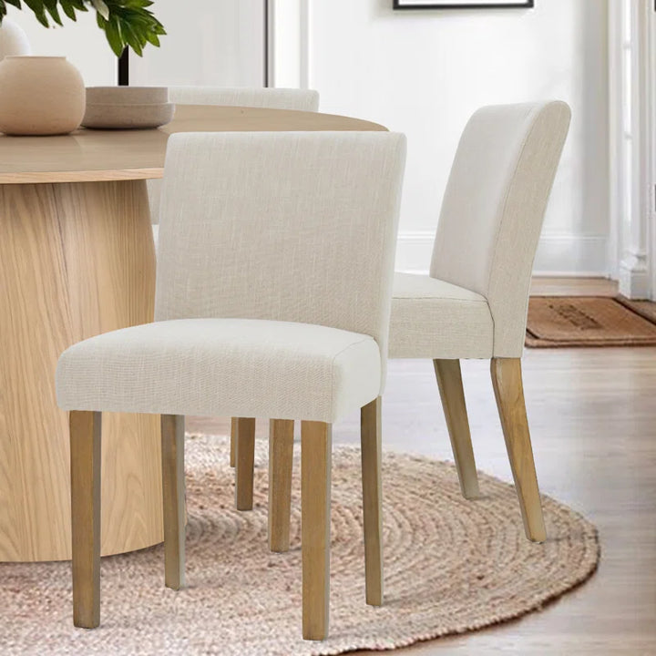 Modern Linen Upholstered Dining Chairs (Set of 2) – High-Back Parsons Style in Natural Wood Finish