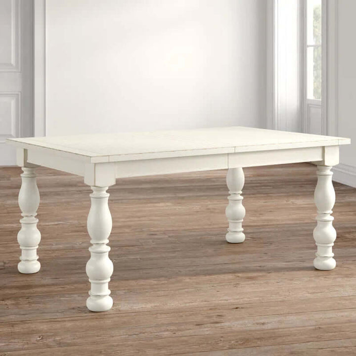 Extendable French Country Dining Table – Distressed Cream Finish, Seats 6–8