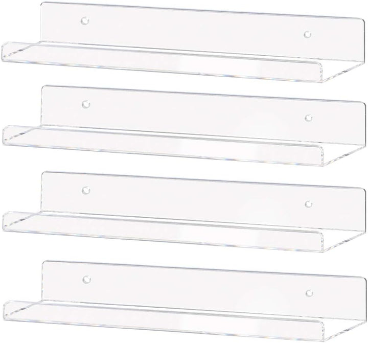 Clear Acrylic Shelf 15" Invisible Floating Wall Ledge Bookshelf, Kids Book Display Shelves Wall Mounted (15 Inch 3Pack)