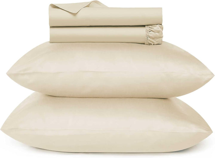 700 Thread Count Egyptian Cotton Sheets Twin Size, 4Pc Sheet Set Soft Luxury Bed Sheets for Twin Size Bed, Sateen Weave Hotel Sheets, 16'' Elasticized Deep Pocket - White