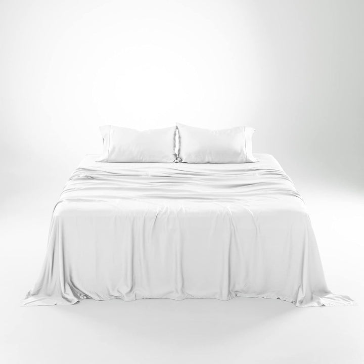 Eucalyptus Cooling Sheets Set – 100% Organic Tencel Lyocell – Queen Size – Hypoallergenic, Moisture-Wicking – Deep Pockets, Soft, Durable 60" X 80" [White Snow]