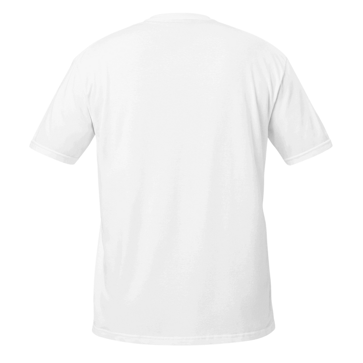 Back view of a Short-Sleeve Unisex T-Shirt in white, showcasing soft fabric and durable stitching.